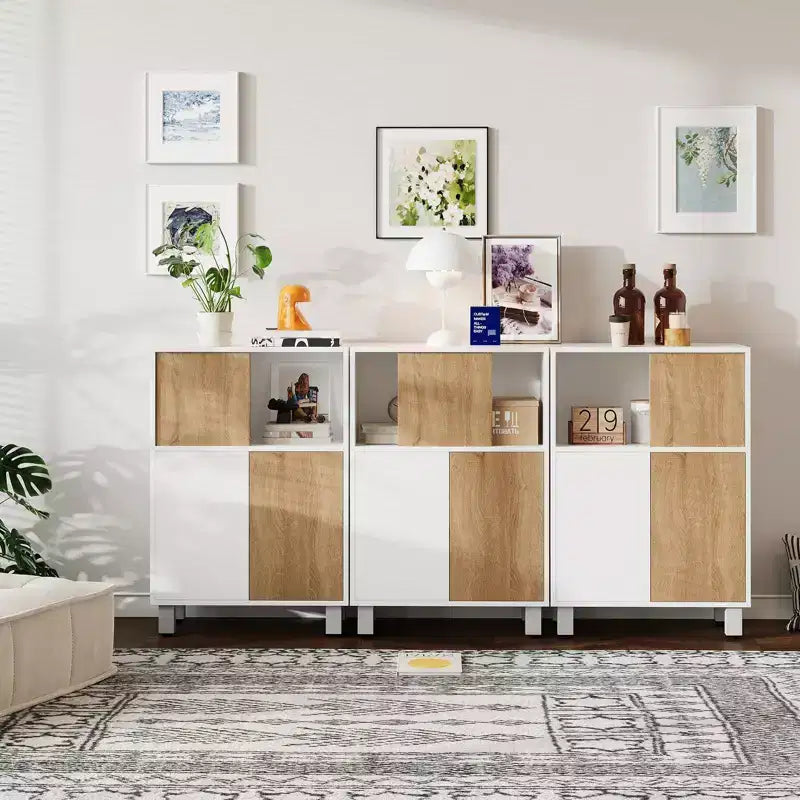 Buffet bahut Armoire blanche en bois avec porte coulissante de style grange et étagères réglables pour cuisine, entrée, salle à manger et salon