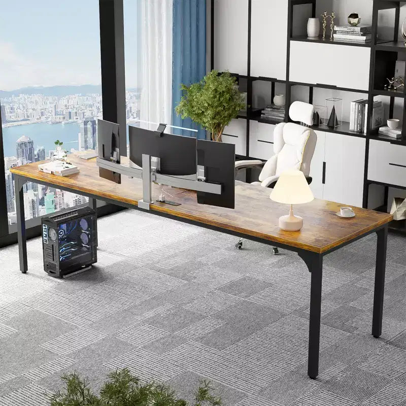 Besiost Bureau d'ordinateur rectangulaire de 78,8'' de large, plan de travail en bois