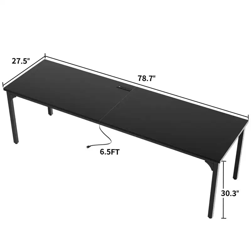 Besiost Bureau d'ordinateur rectangulaire de 78,8'' de large, plan de travail en bois