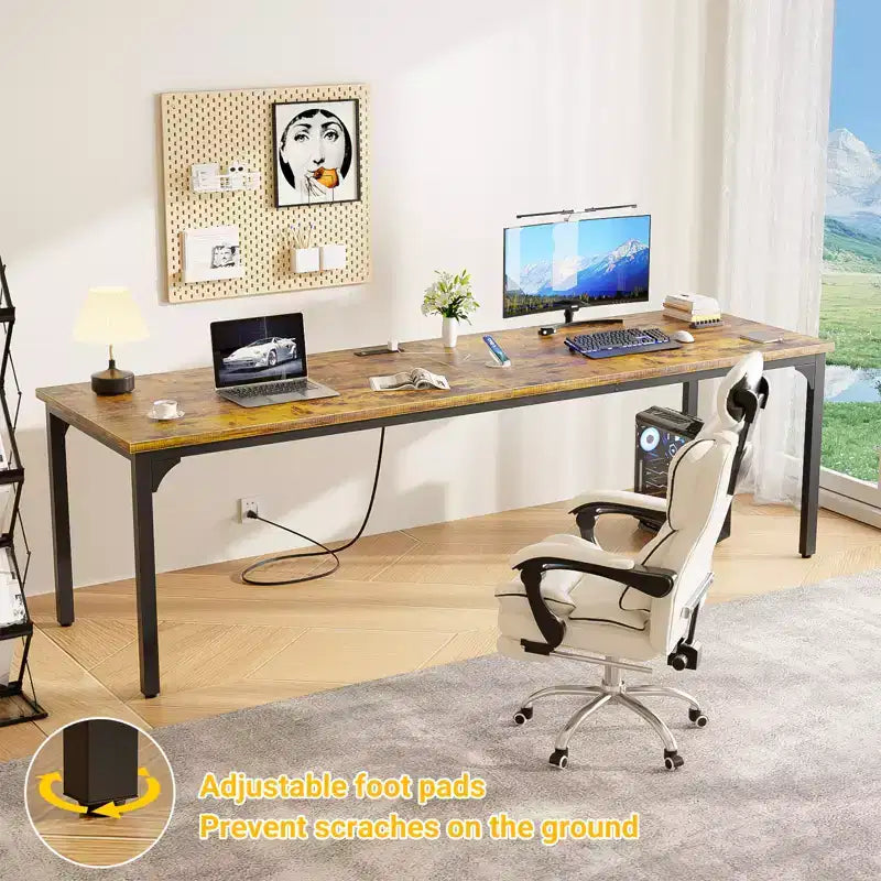 Besiost Bureau d'ordinateur rectangulaire de 78,8'' de large, plan de travail en bois