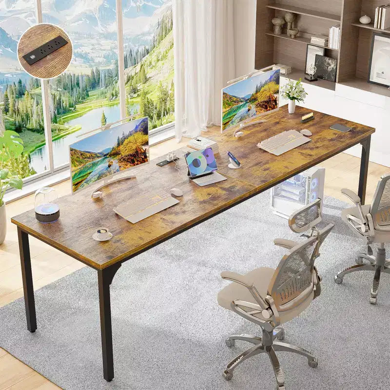 Besiost Bureau d'ordinateur rectangulaire de 78,8'' de large, plan de travail en bois