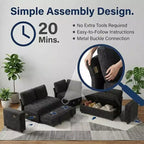 Canapé d'angle modulable 5 places Dyonery pour petits espaces, avec lit gigogne, rangement, ports USB et fonction d'inclinaison.