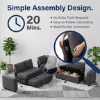 Canapé d'angle modulable 5 places Dyonery pour petits espaces, avec lit gigogne, rangement, ports USB et fonction d'inclinaison.