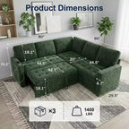 Canapé d'angle modulable 5 places Dyonery pour petits espaces, avec lit gigogne, rangement, ports USB et fonction d'inclinaison.