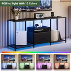 1 Meuble TV en tissu et métal 55 pouces - Centre de divertissement moderne, solutions de rangement polyvalentes, éclairage LED intégré, compact et pratique