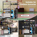 Organisateur d'équipement sportif Gymax avec support pour tapis de yoga, panier de ballons et étagères réglables et roulettes pivotantes verrouillables pour garage, gymnase, sous-sol