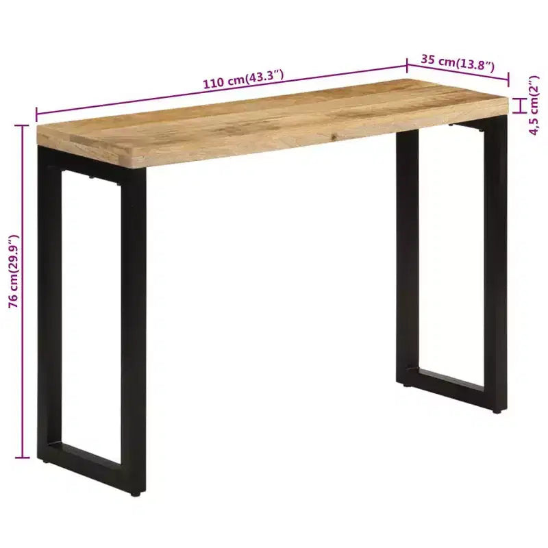 vidaXL Table Console Table d'appoint d'entrée pour Salon Couloir en Bois Massif - 110 cm en Bois de Manguier Massif Brut