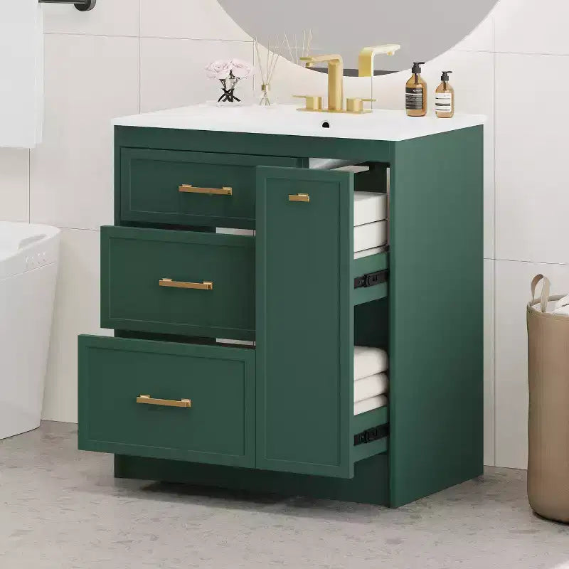 Meuble-lavabo de salle de bain avec évier simple, meuble de rangement de salle de bain moderne autoportant avec 3 tiroirs, meuble-lavabo simple pour petite salle de bain Vert