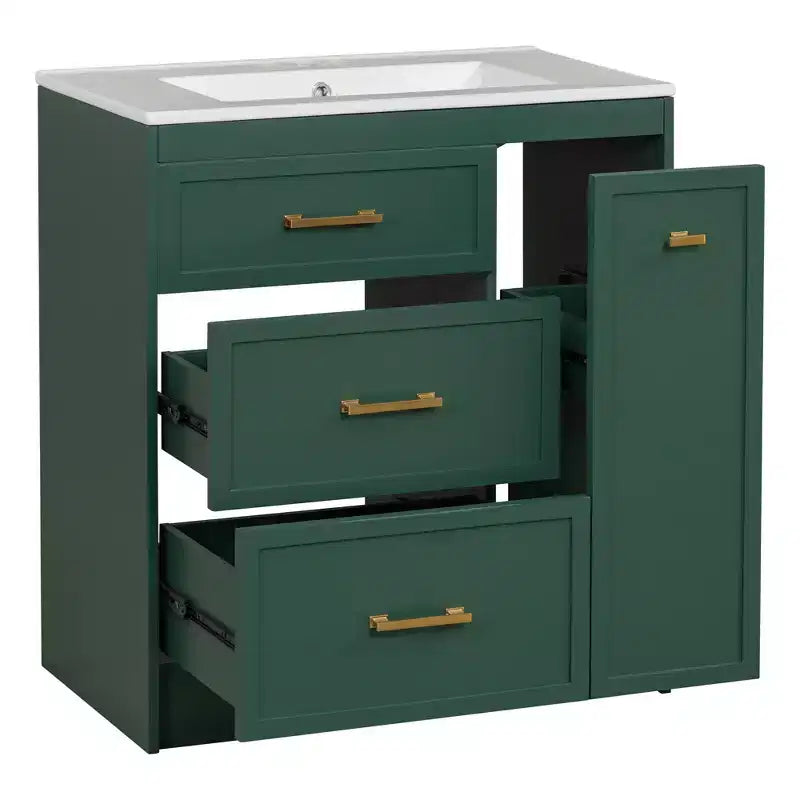 Meuble-lavabo de salle de bain avec évier simple, meuble de rangement de salle de bain moderne autoportant avec 3 tiroirs, meuble-lavabo simple pour petite salle de bain Vert