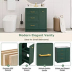 Meuble-lavabo de salle de bain avec évier simple, meuble de rangement de salle de bain moderne autoportant avec 3 tiroirs, meuble-lavabo simple pour petite salle de bain Vert