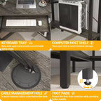 Bureau d'angle informatique Besiost avec huche, bureau de jeu avec tiroir clavier pour bureau à domicile