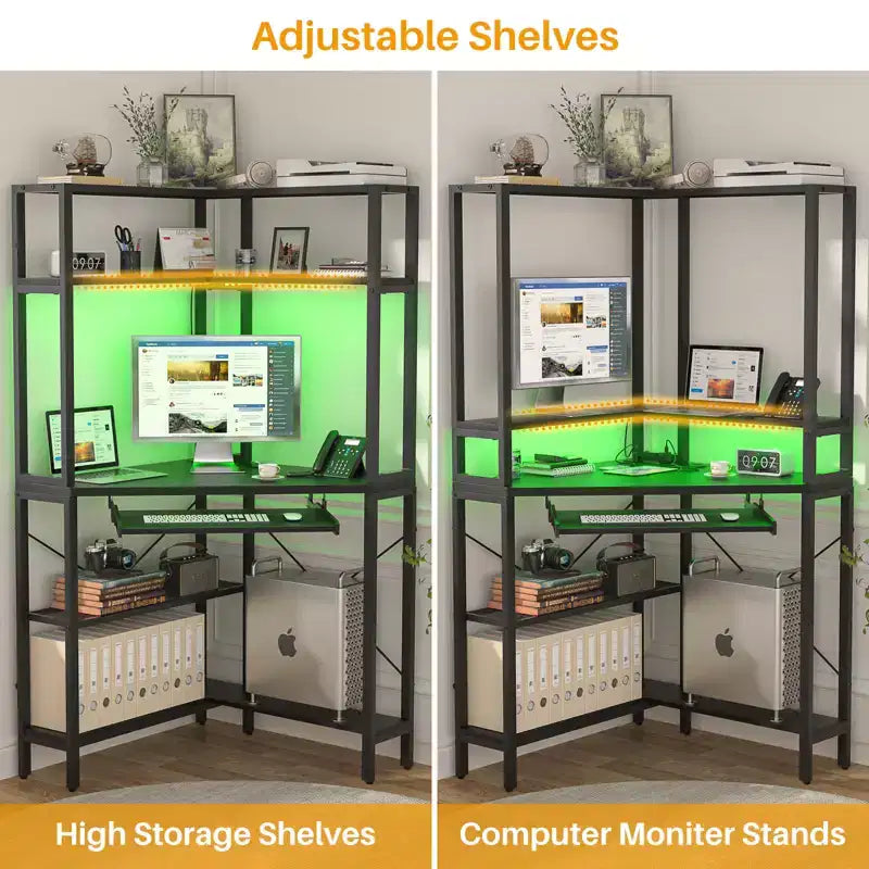 Bureau d'angle informatique Besiost avec huche, bureau de jeu avec tiroir clavier pour bureau à domicile