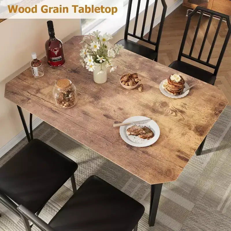 Table à manger pour 4 personnes, table de cuisine rectangulaire et chaises rembourrées pour 4 personnes, ensemble de table de salle à manger 5 pièces