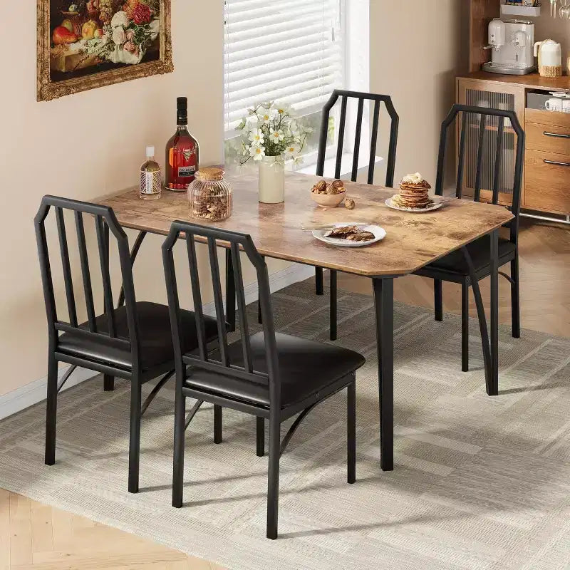Table à manger pour 4 personnes, table de cuisine rectangulaire et chaises rembourrées pour 4 personnes, ensemble de table de salle à manger 5 pièces