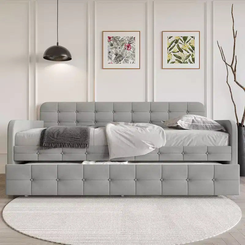 ChaletPosh Twin Size Daybed in Linen with Trundle