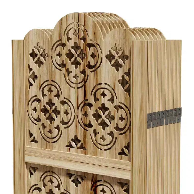 PexFix Paravent sculpté Séparateur de pièce pliant avec motif de pièces de cuivre pour la maison, le bureau, le jardin, la terrasse, en bois de paulownia