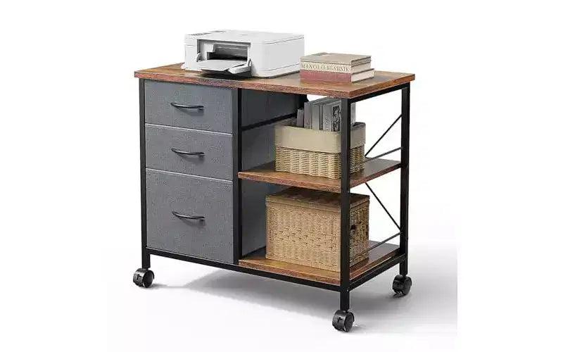 Okak Meuble de classement mobile à 3 tiroirs en tissu et roulettes, armoire de rangement semi-ouverte pour le bureau à domicile, le bureau.