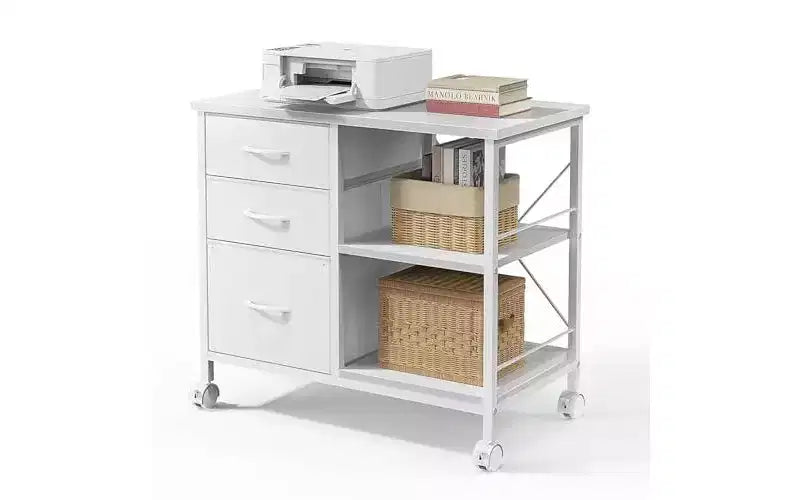 Okak Meuble de classement mobile à 3 tiroirs en tissu et roulettes, armoire de rangement semi-ouverte pour le bureau à domicile, le bureau.