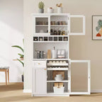 Meuble de rangement haut de cuisine de 190,5 cm avec portes vitrées, buffet autoportant pour cuisine, salle à manger ou salon - Panipeachy