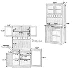 Meuble de rangement haut de cuisine de 190,5 cm avec portes vitrées, buffet autoportant pour cuisine, salle à manger ou salon - Panipeachy