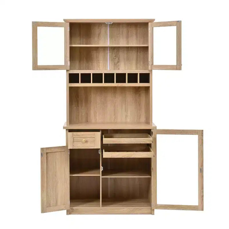 Meuble de rangement haut de cuisine de 190,5 cm avec portes vitrées, buffet autoportant pour cuisine, salle à manger ou salon - Panipeachy
