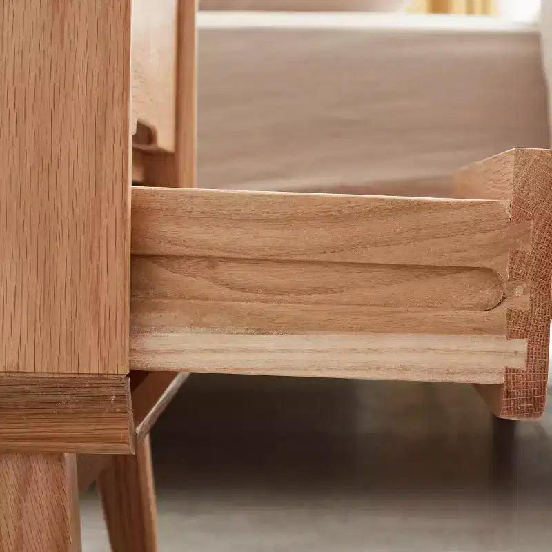 Table de chevet moderne en chêne massif avec 2 tiroirs, Table de chevet de style Mid-Century avec rangement, Table de chevet compacte en bois pour chambre à coucher - Panipeachy