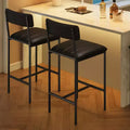 Set of 2 Counter Height Bar Stools with Footrest & Back - PU Leather Kitchen Barstools for Island, Counter, Apartment - Classic Black