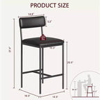 Lot de 2 tabourets de bar à hauteur de comptoir avec repose-pieds et dossier – Tabourets de bar de cuisine en cuir PU pour îlot, comptoir, appartement – Noir classique