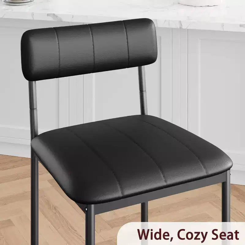 Lot de 2 tabourets de bar à hauteur de comptoir avec repose-pieds et dossier – Tabourets de bar de cuisine en cuir PU pour îlot, comptoir, appartement – Noir classique