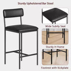 Lot de 2 tabourets de bar à hauteur de comptoir avec repose-pieds et dossier – Tabourets de bar de cuisine en cuir PU pour îlot, comptoir, appartement – Noir classique