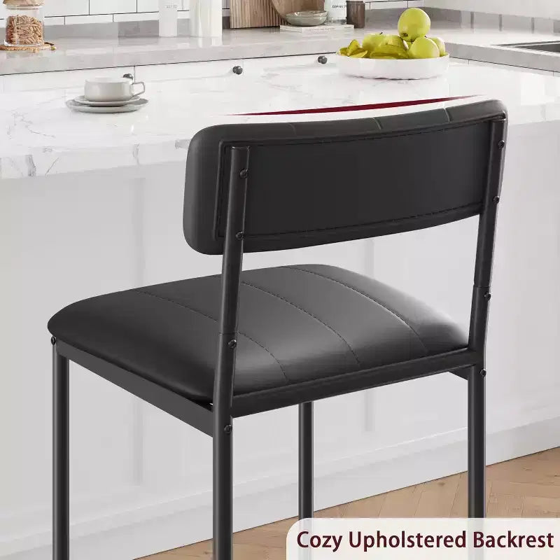Lot de 2 tabourets de bar à hauteur de comptoir avec repose-pieds et dossier – Tabourets de bar de cuisine en cuir PU pour îlot, comptoir, appartement – Noir classique
