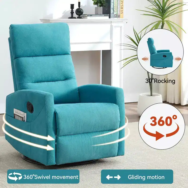 Fauteuil relax manuel avec fonction bascule et pivot en tissu, fauteuil d'appoint rembourré pour salon