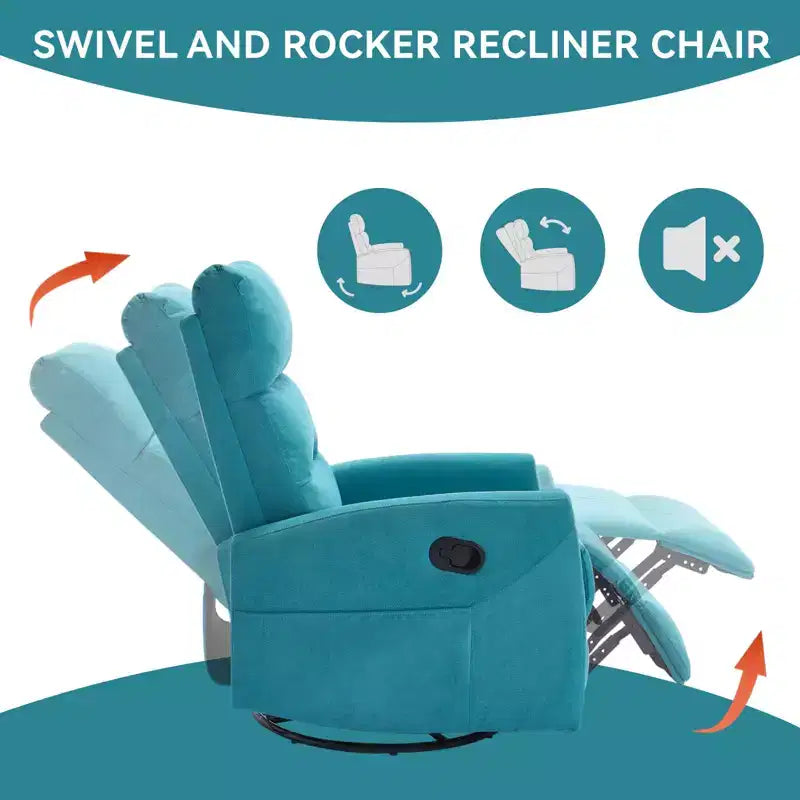 Fauteuil relax manuel avec fonction bascule et pivot en tissu, fauteuil d'appoint rembourré pour salon