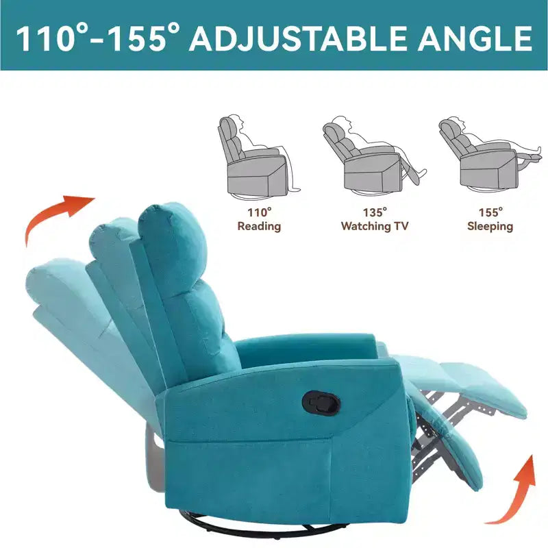 Fauteuil relax manuel avec fonction bascule et pivot en tissu, fauteuil d'appoint rembourré pour salon