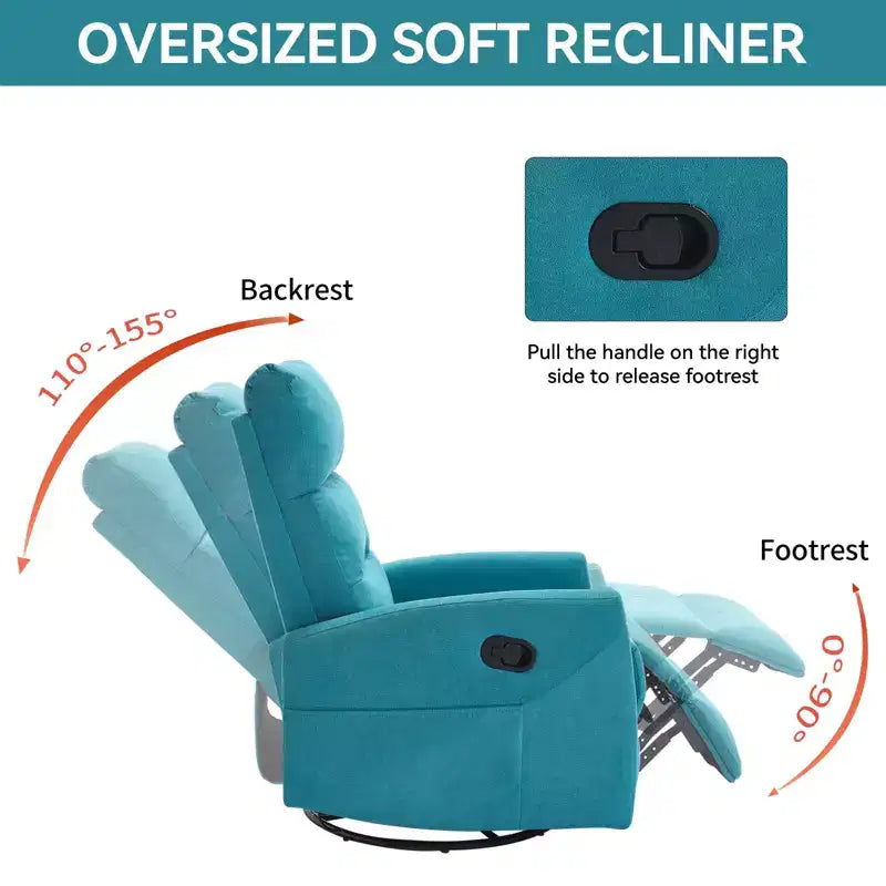 Fauteuil relax manuel avec fonction bascule et pivot en tissu, fauteuil d'appoint rembourré pour salon
