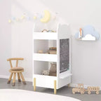 Kids Bookshelf with Chalkboard Side  Bear-Shaped Wooden Bookcase with 3-Tier Storage, Drawing Board for Toddlers, Toy and Book Organizer White