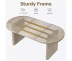 Grande table à manger ovale pour 4-8 personnes, piètement double en bois, design polyvalent moderne de style ferme pour cuisine, salon, bureau.