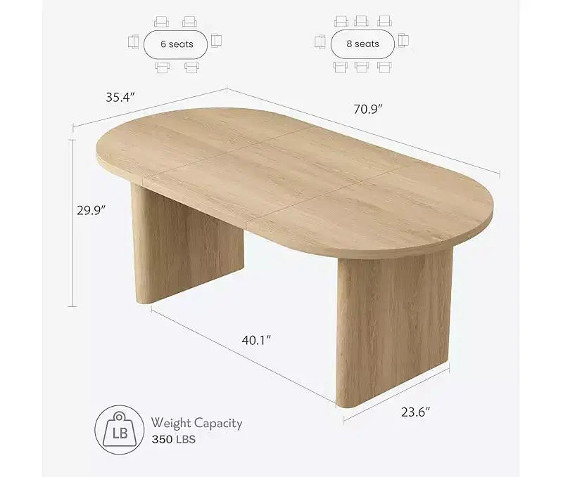 Grande table à manger ovale pour 4-8 personnes, piètement double en bois, design polyvalent moderne de style ferme pour cuisine, salon, bureau.