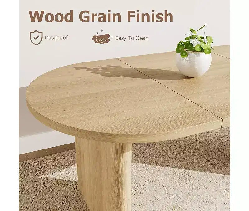 Grande table à manger ovale pour 4-8 personnes, piètement double en bois, design polyvalent moderne de style ferme pour cuisine, salon, bureau.