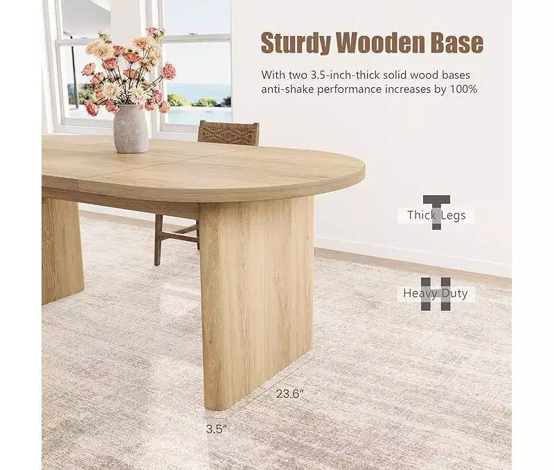 Grande table à manger ovale pour 4-8 personnes, piètement double en bois, design polyvalent moderne de style ferme pour cuisine, salon, bureau.