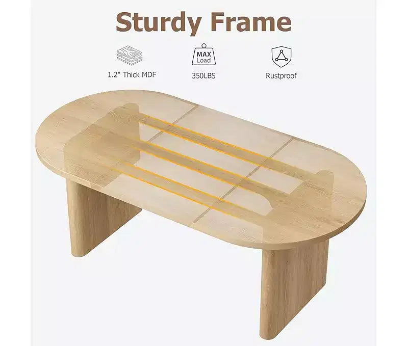 Grande table à manger ovale pour 4-8 personnes, piètement double en bois, design polyvalent moderne de style ferme pour cuisine, salon, bureau.