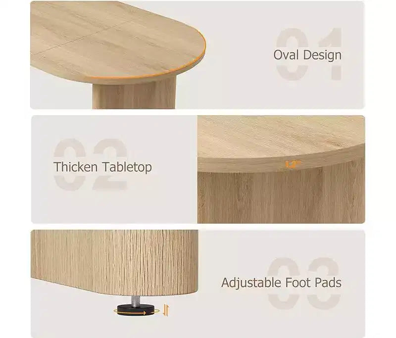 Grande table à manger ovale pour 4-8 personnes, piètement double en bois, design polyvalent moderne de style ferme pour cuisine, salon, bureau.