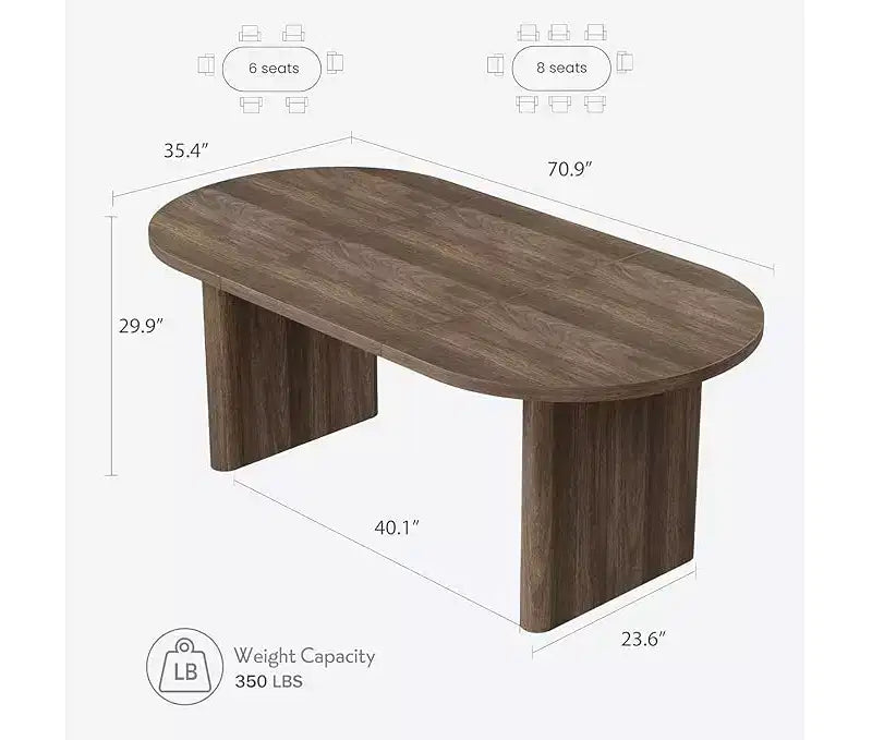 Grande table à manger ovale pour 4-8 personnes, piètement double en bois, design polyvalent moderne de style ferme pour cuisine, salon, bureau.