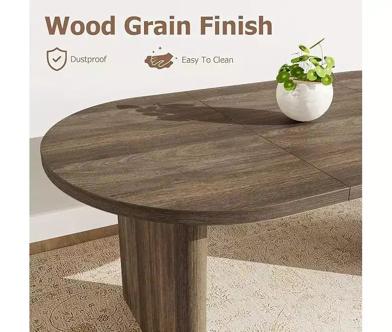Grande table à manger ovale pour 4-8 personnes, piètement double en bois, design polyvalent moderne de style ferme pour cuisine, salon, bureau.