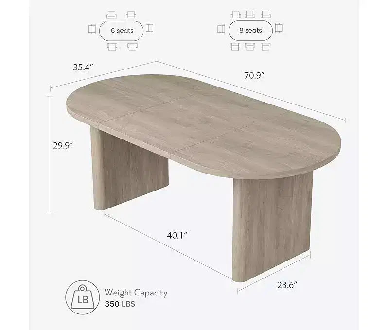 Grande table à manger ovale pour 4-8 personnes, piètement double en bois, design polyvalent moderne de style ferme pour cuisine, salon, bureau.