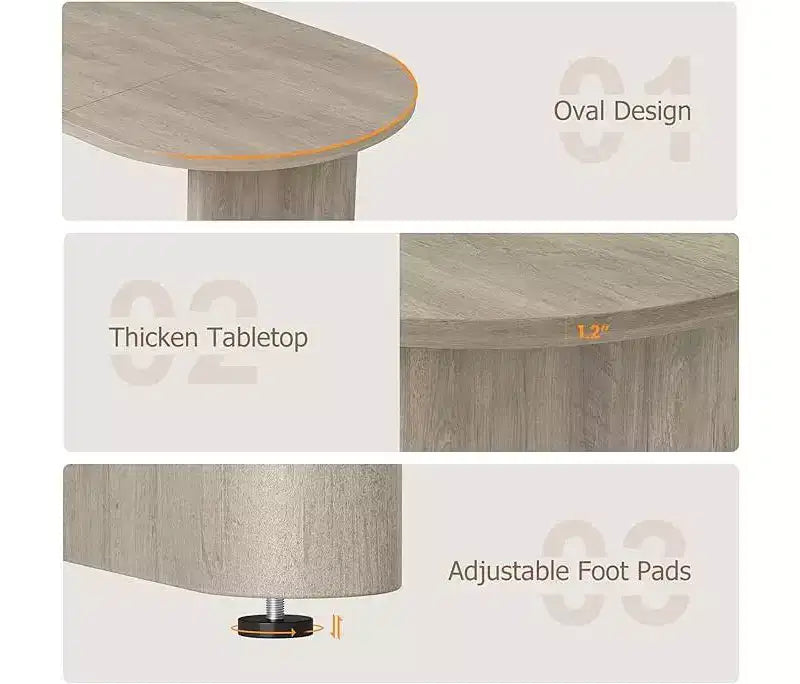 Grande table à manger ovale pour 4-8 personnes, piètement double en bois, design polyvalent moderne de style ferme pour cuisine, salon, bureau.