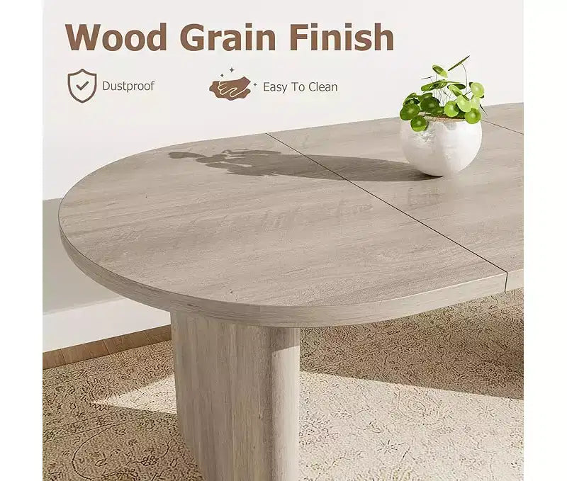 Grande table à manger ovale pour 4-8 personnes, piètement double en bois, design polyvalent moderne de style ferme pour cuisine, salon, bureau.