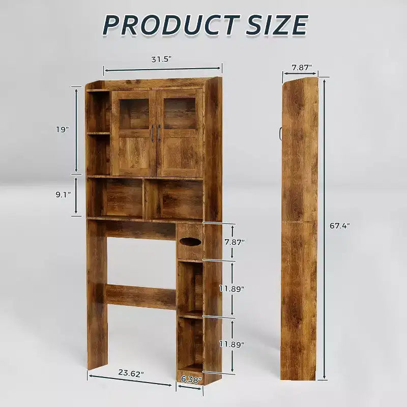 Meuble de rangement sur toilettes avec étagères réglables, armoire de salle de bain haute avec portes vitrées, organisateur de toilettes autoportant pour salle de bain