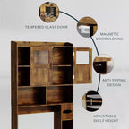 Meuble de rangement sur toilettes avec étagères réglables, armoire de salle de bain haute avec portes vitrées, organisateur de toilettes autoportant pour salle de bain