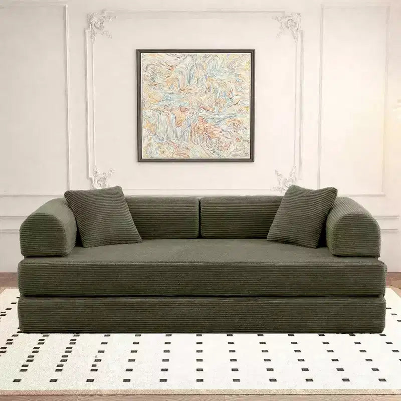 Plateforme de canapé-lit convertible, avec oreiller cylindrique et matelas pliant en velours côtelé, convient pour le salon, la chambre, le boudoir et le studio